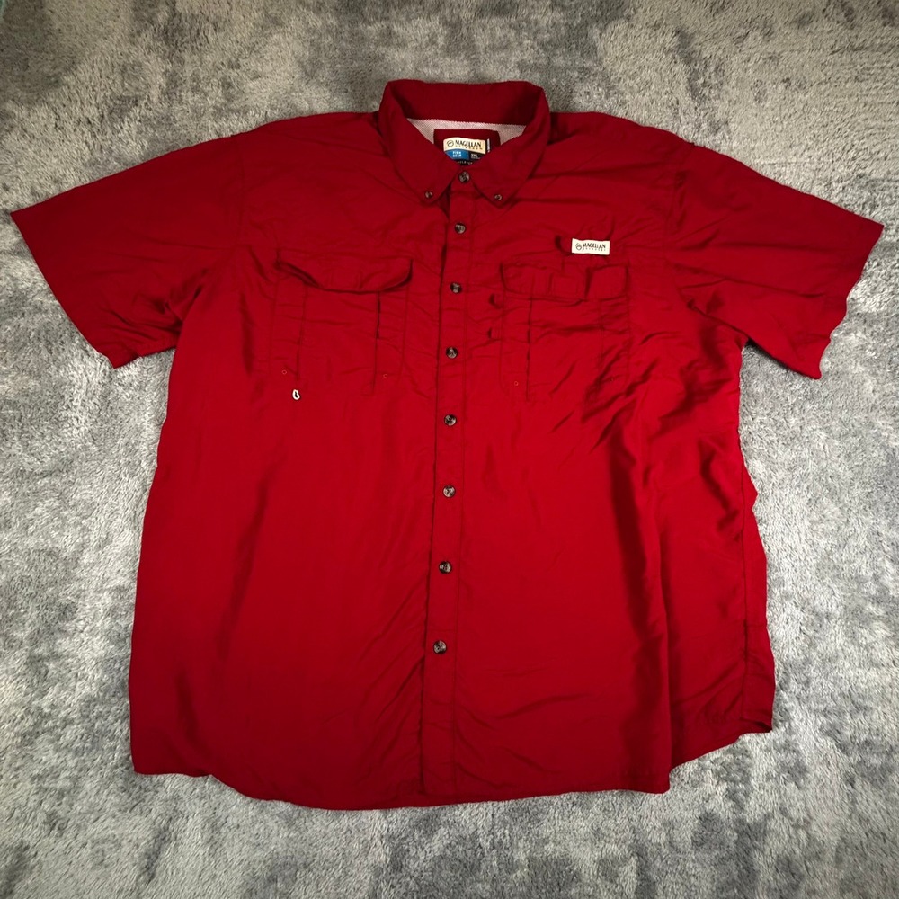 Magellan Outdoors Fish Gear Mens 2XL Red Short Sleeve Fishing Shirt Relaxed Fit
